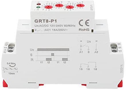 Relé de tiempo Gearwell, interruptor de temporizador de retardo de relé temporizador de salida de pulso, CA 12-240 V, montaje en riel DIN con indicador LED para paneles de control