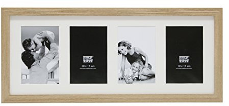 Deknudt Frames Cadre photo avec passe-partout pour 4 photos 10x15cm - Couleur chêne - Bois clair - Bois MDF - Multivue - Collage - pour accrocher ou poser - 23x53cm - S66KB4 10x15