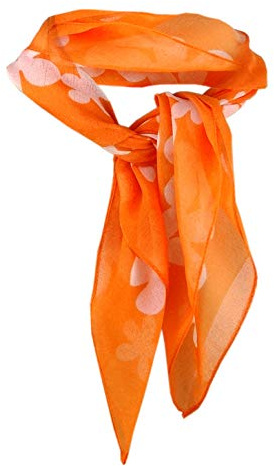 TigerTie Nickituch Chiffon orange weiss mit Blumenmuster - Gr. 50 x 50 cm - Tuch Halstuch