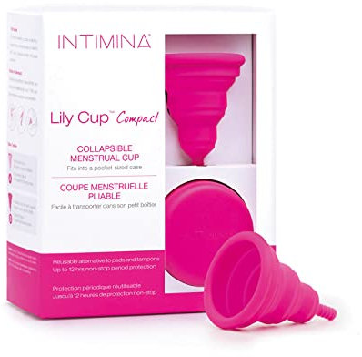 INTIMINA Lily Cup Compact Größe B – Zusammenklappbare Menstruationstasse mit kompaktem Flachfaltdesign, wiederverwendbarer Menstruationsschutz für überall, Menstrual Cup