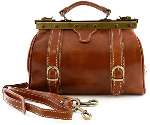 Dream Leather Bags Made in Italy toskanische echte Ledertaschen Echtes Leder Doktortasche, 2 Schnallen Farbe Cognac - Italienische Lederwaren - Aktentasche