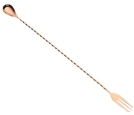 Barfly Bar Spoon with Fork End, 15 3/4 (40.0 cm), Copper Plated, Stainless Steel, 39.88 x 2.54 x 1.27 cm