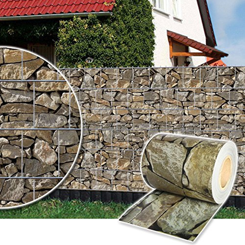 Plantiflex Sichtschutz Rolle 35m Blickdicht PVC Zaunfolie Windschutz für Doppelstabmatten Zaun (Stein-Optik)