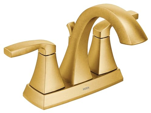 Moen Voss Brushed Gold Transitional Two-Handle High Arc Centerset Bathroom Faucet for 4-Inch 3-Hole Setup, 6901BG