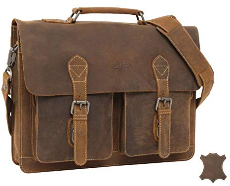Gusti Fahrradtasche Leder- Marc Umhängetasche Riementasche Schultertasche Businesstasche Messenger Bag Arbeitstasche Ledertasche wasserfest Braun Leder