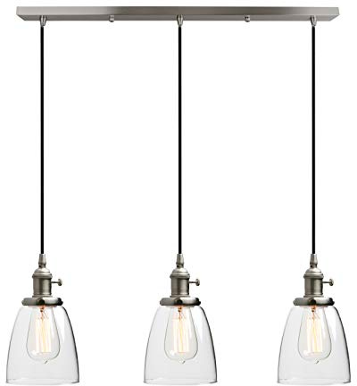 Phansthy Pendelleuchte 3 Flaming Klar Glas Glocken - Modernes Hängelampe Vintage im Landstil - Gebürsteter Edelstahl