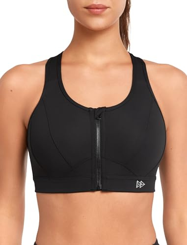 Yvette Soutien-Gorge de Sport Femmes Zippée Devant,Noir,3XL Grande Taille
