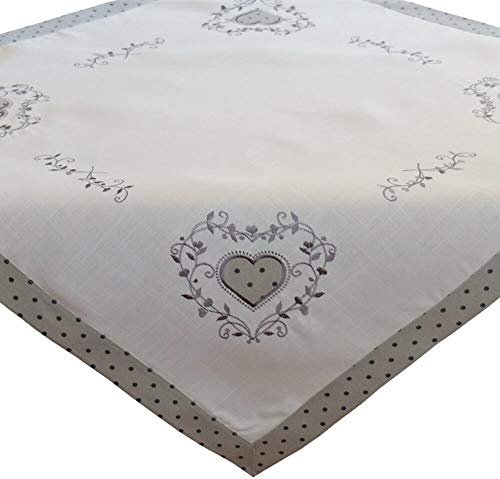 matches21 HOME & HOBBY Tischdecke Elina 85 x 85 cm Herzstickerei cremeweiß Landhausstil Mitteldecke Polyester