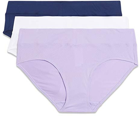 Warner's womens Blissful Benefits Dig-free Comfort Waist Moisture-wicking Microfiber Brief Ru4963w Hipster Panties, Lavender Macaron/White/Navy Ink, Medium US