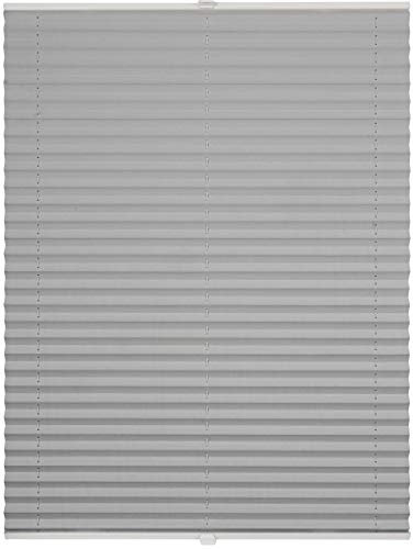 ondeco Plissee Klemmfix auf Maß für alle Fenster innen, ohne Bohren, Montage Klemmträger Sonnenschutz Sichtschutz Rollo Blickdicht Silber B: 51-60 cm, H: 201-250 cm