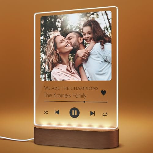 LED Foto Nachtlicht im Song Cover Design mit Bild und Text | Song Titel, Interpret o. Namen | bunte LED Beleuchtung | tolle Geschenkidee