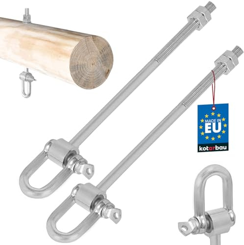 KOTARBAU® 2er Set Schaukelhaken M10 x 190 mm - mit Schäkel - Holzgewinde - Schraubhaken für Holzbalken - Haken für Boxsack & Hängesessel - verzinkter Stahl - Silber