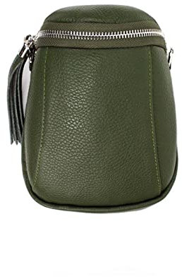 Made in Italy Damen Leder Tasche Umhängetasche Schultertasche Handytasche Geldtasche Ledertasche Crossbody Abendtasche Mini Bag Olivgrün