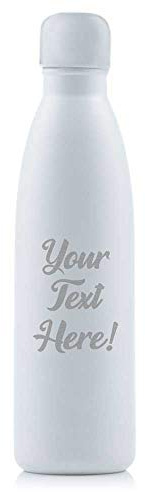 Personalised White Thermo Vacuum Drinking Bottle - Engraved - Enter Your Custom Text.