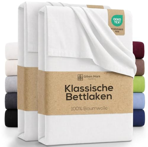GREEN MARK Textilien 2er Pack Klassische Bettlaken Betttuch Laken Leintuch Haustuch 100% Baumwolle ohne Gummizug vielen Größen und Farben Größe: 240x275 cm, weiß