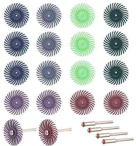 Mesee 18 Stück 25mm Mixed Grit Detail Schleifbürsten Set, Schleifbürste Gap Polierscheibe Sortiment Kit, Radial Bristle Disc set für rotierende Werkzeuge Entgraten Polieren, 80/120/220/400/600/1000