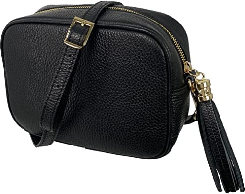 ALEXANDER MILANO Sac pour femme en cuir véritable. Sac en cuir lisse et laqué. 2 fermetures éclair avec sangle longue en cuir réglable. Made in Italy. Vera Pelle italienne. 20x15x8 cm.