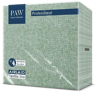 PAW Stoffähnliche Servietten 40 x 40 cm, 50 Stück - Leinenstruktur Grün | Das Airlaid-Material ist reißfest und saugstark, für Hochzeit, Kommunion, Taufe und Geburtstag, auch im HoReCa-Einsatz