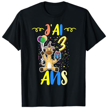J'ai 3 Ans 3e Animal De Safari Girafe Anniversaire T-Shirt