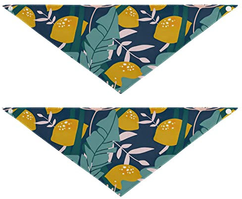 2 Stück Hundehalstücher Haustier Bandana Schal Druckknopf Dreieck Lätzchen Halstuch Set Haustier Urlaub Zubehör Dekor für kleine bis große Welpen Hunde Katzen kleine frische Zitronen Blätter