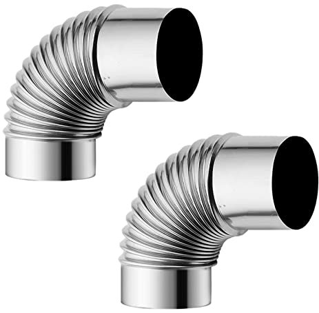 OneGas Tubo per stufa, gomito (90 gradi, 2 pezzi), canna fumaria, in acciaio inox, per esterni, campeggio, stufa a legna, fumo, tubo di scarico (Dia 2,36 in/6 cm)