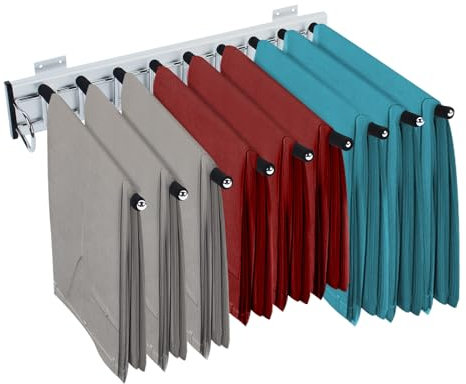 BJTDLLX Hosenhalter für Kleiderschrank, Hosenaufhängung Ausziehbar, Hosenaufhängung Edelstahl Hosenhalter Kleiderstange Schrank, 9 Schalhalter, Hosenbügel für Schranktiefe 48 cm | Platzsparend (Left)