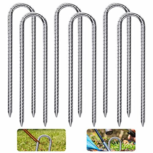 Forever Speed Tent Pegs Pack of 6 Ground Pegs (11.8 inch), U-shaped Heavy Duty Tent Pegs Ground Stakes Ground Anchor for Securing Fences, Tents, Canopies, Camping, Trampoline, Flower Stand