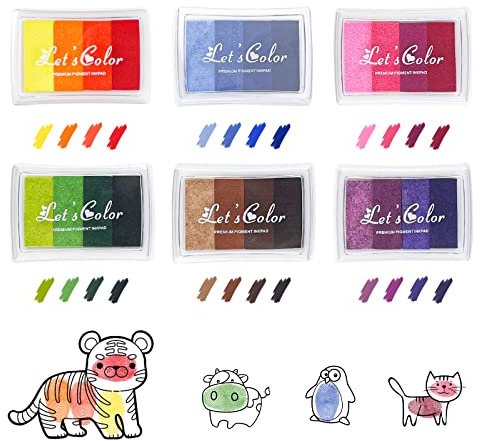 Relota 6 Stück Stempelkissen Set, 24 Farben Fingerabdruck Stempelkissen, Abwaschbar Ungiftig Tinte Stamp Pad, Fingerstempelfarbe Bunt für Papier Handwerk, Stoff Malerei, DIY, Geburtstag Geschenk