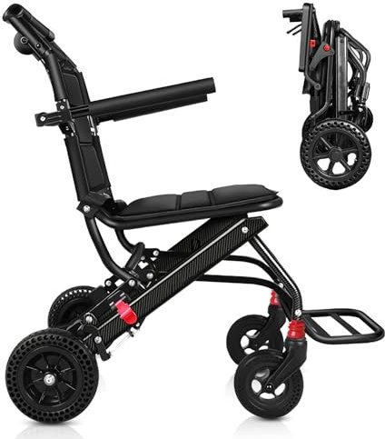GHBXJX Rollstuhl Leicht Faltbar Reiserollstuhl, Ultraleicht Rollstühle, Transportrollstühle für Behinderte und ältere Menschen, Verstellbare Armlehnen, Klappbare Fußstützen, Aluminium, 8.2 kg