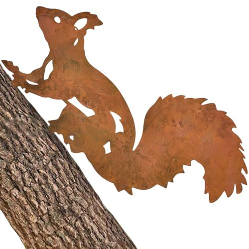 NAROSEBE Scoiattolo arrugginito 32 x 23 cm Pali decorativi per giardino scoiattolo decorazione in metallo esterno ornamenti in metallo per patio giardino prato decorazione all'aperto