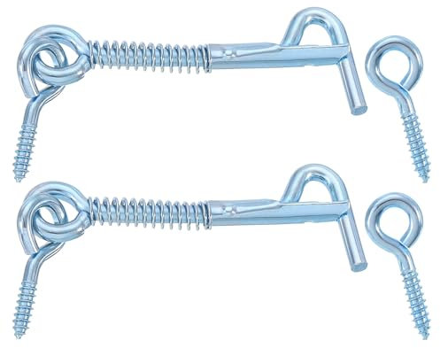 QUARKZMAN 2pz Gancio per Cabina Sicurezza con Occhiello, 64mm Gancio Cancello in Ferro e Chiusura a Occhiello con Serratura a Molla per Cancello Armadio Giardino Porta Scorrevole Bagno