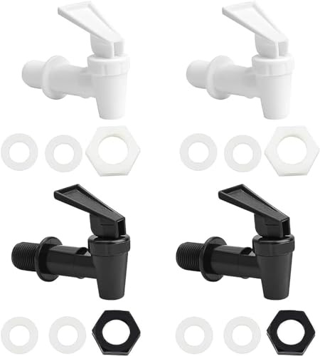 Plastic Drinks Dispenser Tap for Cold and Hot Drinks, Drink Dispenser Tap for Beer Barrel, Juice, Glass, Coffee, Drinking Fountain, Black + White, Pack of 4