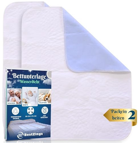 Bestzing - Inkontinenzunterlage waschbar - Inkontinenz bettunterlage - Bettunterlage wasserdicht - wasserdichte matratzenauflage - Matratzenschutz - 90x75 (Pack 2)