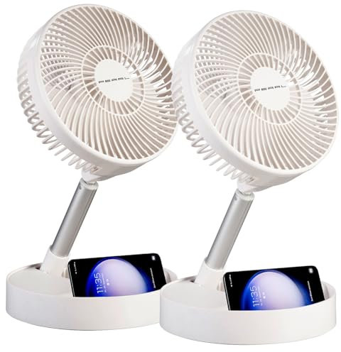 PEARL Akku-Tisch-Ventilator: 2er-Set 2in1-Akku-Tisch- & Standventil., ausziehb. bis 1 m, 8,5h (Ventilator mit USB Funktion, Teleskop-Standventilatoren)