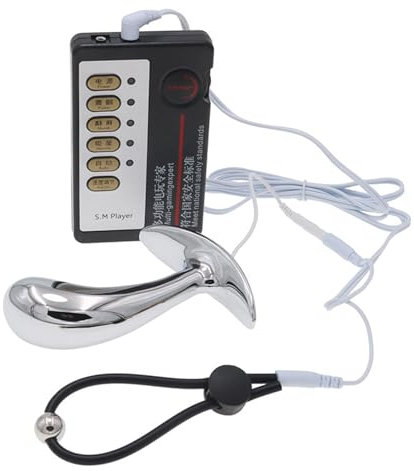 PQKuss Elektro Shock Edelstahl Analplug Silikon Penisring mit Kugel Set Elektrische Stimulation Butt Plug Anal Dilatator Sex Toys Cockringe Penis Ring SM E-stim Extrem Sexspielzeug für Männer(L)