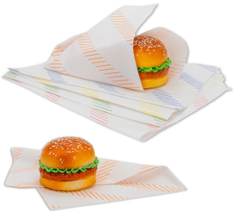 Clearly 100 Greaseproof Paper Sheets, Precut Butcher Wax Paper, Grease Proof Burger Paper Sheets for Rosating, BBQ, Baking Cookies Hot Dogs Bread Fries Food Gift Wrapping (Yellow, 32x25.5cm)