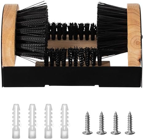 Heavy-Duty Metal and Wooden Base Shoe Cleaner and Boot Scraper, Portable or Floor-Mounted Scrubbing Brush for Indoor and Outdoor Use, All Weather Boot Cleaner - Removes Mud, Snow and Sand, Wooden