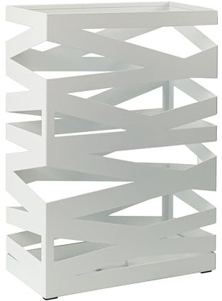 Dönges Premium Regenschirmständer Maxi aus Metall mit Abtropfschale und Haken - Platzsparend 34x14x46 cm - Elegantes Weiß - Ideal als Dekoration für Eingang & Flur