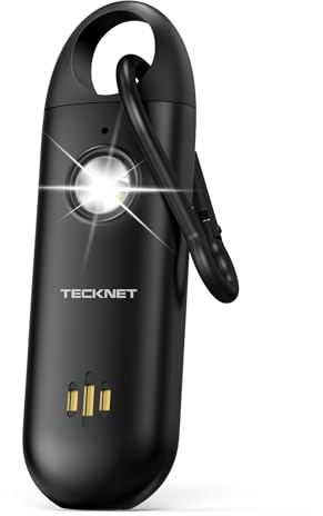TECKNET Alarme Personnelle 130dB Anti-Agression, Alarme de Poche avec Sirène et Signal Lumineux LED, Porte-clés Rechargeable USB Type-C, pour Enfants, Femmes et Personnes Âgées - Noir