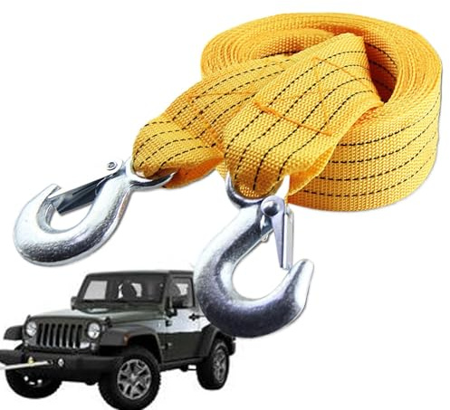 5M Abschleppseil Nylon mit Haken, 5 Tonnen Wiederherstellung Abschleppseile für Autos, robustes Abschleppseil für LKW Boot, gelber Sicherungszug für LKW, Boot, Auto, Geländewagen