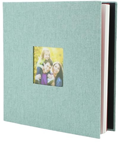 QWORK® Selbstklebendes Fotoalbum für 140 10x15 cm Fotos, 40 Seiten (20 Blätter), mit 28x27 cm Leineneinband - Fotoalbum zum Einkleben und Selbstgestalten