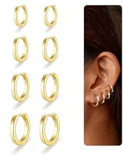 Nelytiya 4 Paar Ohrringe Silber 925 Kleine Creolen Silber 925 Für Damen Hypoallergen 18K Creolen Gold Set Für Mehrere Piercings 6/8/10/12mm