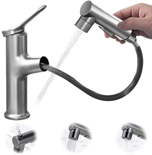 Rubinetto da cucina grigio antracite, rubinetto a bassa pressione, con doccetta estraibile, miscelatore monocomando con 3 modalità, doccetta estraibile, rubinetto per lavabo con beccuccio orientabile