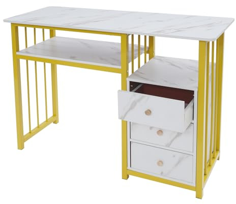 HPDTZ Mesa de manicura, mesa de manicura con 3 cajones, diseño de mármol, para salón de uñas, peluquería, superficie de trabajo de 100 cm, para almacenamiento y organización