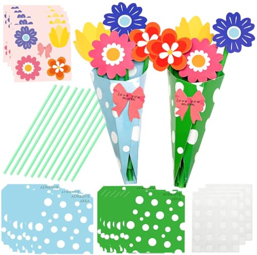Danbghyuo 24 Stück Blumenstrauß Papier Bastelset,DIY Blumenstrauß Grußkarten,Kinder Blumen Papier Kreativset,Kartenherstellung Kits für Kinder,für Geschenk Schule Klassenzimmer Home Fun Aktivitäten