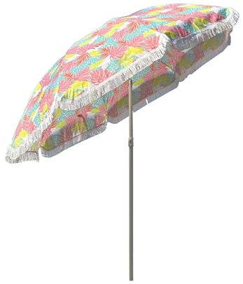 180cm Parapluie de Jardin Rond, Parasol de Plage Boho pour Extérieur, Inclinaison et Hauteur Réglable pour Patio, Pelouse, Piscine, Vacances