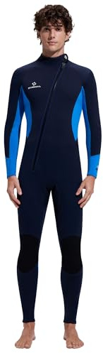 Herren Neoprenanzug Ganzkörper 3/2mm Neoprenanzug Vorderer Reißverschluss Voll Tauchanzüge Ultra-Stretch Langarm Neopren-Nassanzug zum Tauchen Surfen Schnorcheln M Größe Schwarz Blau