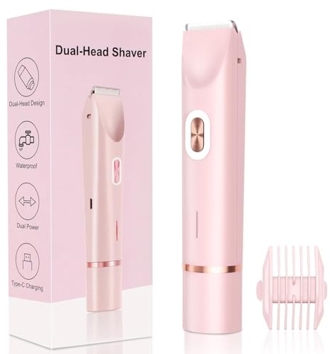 Mpotmiy New 2-in-1 Electric Bikini Trimmer for Women - Dual Head Electric Razor,Waterproof Painless Bikini Shaver, Pubic Hair Trimmer for Private Area & Body Hair,Gifts for Women,Pink
