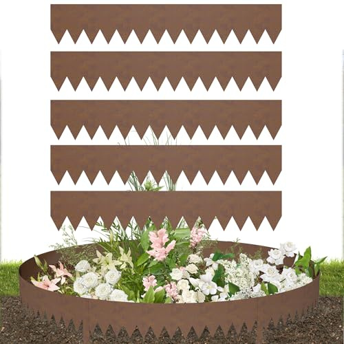 YRHome 10m Verzinkte Metall-Rasenkante – 20cm Höhe Flexible Beetumrandung Rasenkantenband Beeteinfassung wetterfest, rostfrei & mit Clips einfach montierbar für Gärten, Beete, Wege & Rasen Rostfarbe