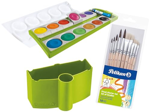 Pelikan Wasserbox 808246 für Deckfarbkasten Schul-Standard blau (Grün - Komplett-Set)